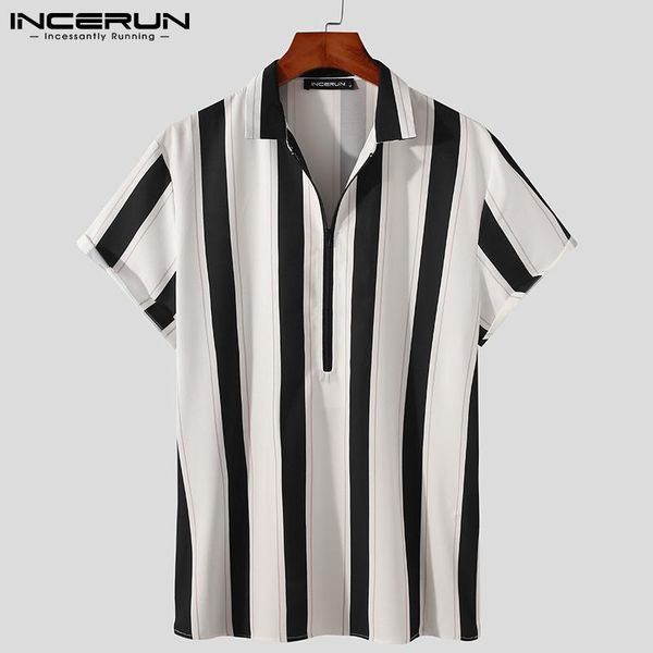 men's casual shirts fashion men striped shirt lapel short sleeve zipper streetwear camisas 2021 breathable clothing s-5xl incerun, White;black
men's casual shirts fashion men striped shirt lapel short sleeve zipper streetwear camisas 2021 breathable clothing s-5xl incerun, White;black
