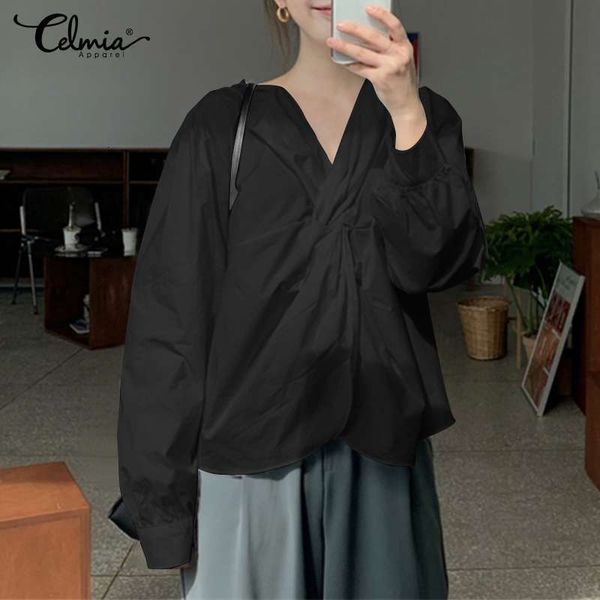 blouses celmia elegant office lady women fashion knotted pleated blouses casual loose long sleeve v-neck party solid blusas s-5xl, White
blouses celmia elegant office lady women fashion knotted pleated blouses casual loose long sleeve v-neck party solid blusas s-5xl, White