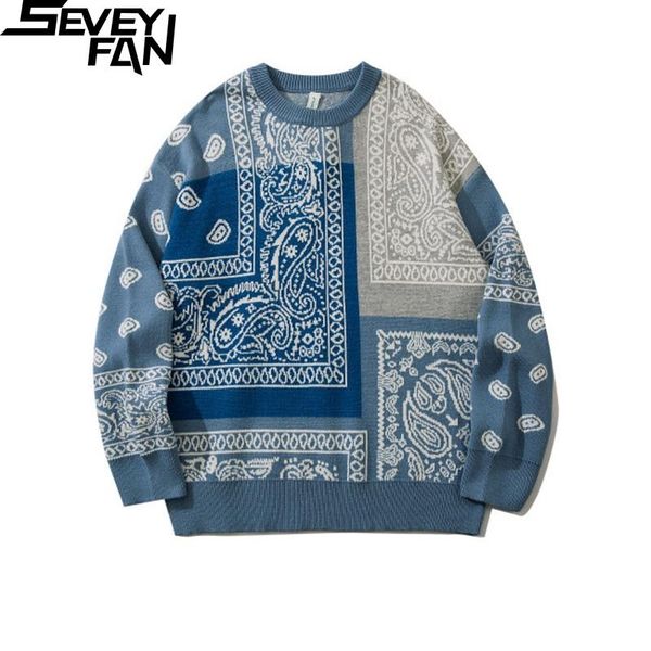 men's sweaters seveyfan cashew flower jacquard color contrast loose o neck kintwear hip hop pullover sweater for couples, White;black
men's sweaters seveyfan cashew flower jacquard color contrast loose o neck kintwear hip hop pullover sweater for couples, White;black