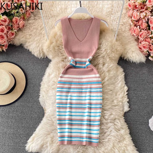 kusahiki summer v-neck knitted tank dress korean hit color striped bodycorn dresses stretch slim sweater vestidos 6h113 210602, Black;gray
kusahiki summer v-neck knitted tank dress korean hit color striped bodycorn dresses stretch slim sweater vestidos 6h113 210602, Black;gray