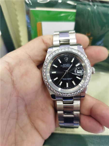 with original box watch sapphire glass 41mmday-date black dial diamond bezel asia 2813 movement automatic mechanical mens watches, Slivery;brown
with original box watch sapphire glass 41mmday-date black dial diamond bezel asia 2813 movement automatic mechanical mens watches, Slivery;brown