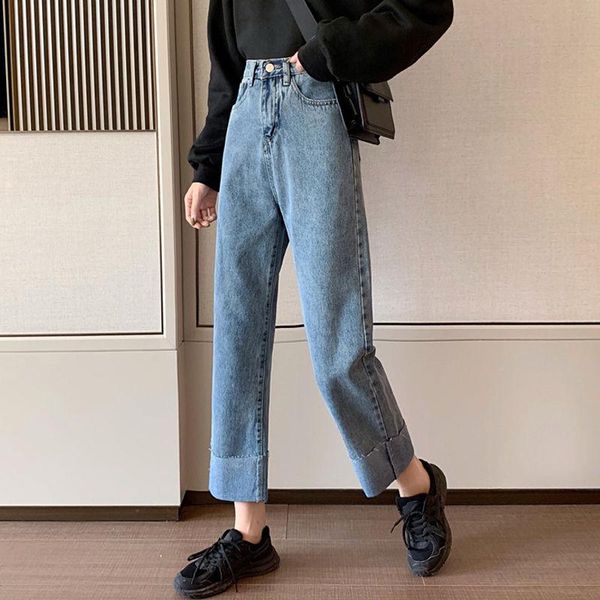 women's jeans woman pants spring high waist loose straight cropped pantalones vaqueros mujer, Blue
women's jeans woman pants spring high waist loose straight cropped pantalones vaqueros mujer, Blue