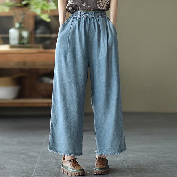 women's jeans johnature women tencel elastic waist casual wide leg pants 2021 summer korean style comfortable soft loose trousers, Blue
women's jeans johnature women tencel elastic waist casual wide leg pants 2021 summer korean style comfortable soft loose trousers, Blue
