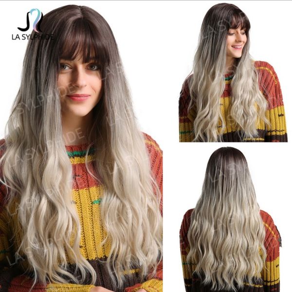 synthetic wigs ombre color hair long curly wave brand air bangs, Black
synthetic wigs ombre color hair long curly wave brand air bangs, Black