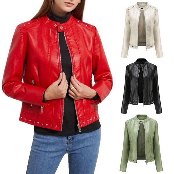 women's leather & faux rivets fashion fake jacket zippers spring autumn pu jackets solid red black motor biker slim fit coat
women's leather & faux rivets fashion fake jacket zippers spring autumn pu jackets solid red black motor biker slim fit coat
