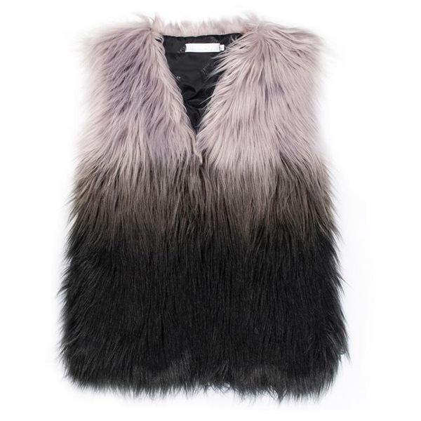women's fur & faux gamporl 2021 winter jacket fashion thick warm gradient sleeveless furry female v-neck short vest, Black
women's fur & faux gamporl 2021 winter jacket fashion thick warm gradient sleeveless furry female v-neck short vest, Black