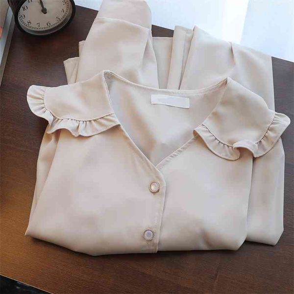 spring style ruffled chiffon shirt female korean student sweet blouse long-sleeved 210529, White
spring style ruffled chiffon shirt female korean student sweet blouse long-sleeved 210529, White