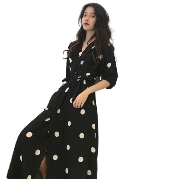 fashion dress super fairy holiday long retro v-neck polka dot women summer black 210520, Black;gray
fashion dress super fairy holiday long retro v-neck polka dot women summer black 210520, Black;gray