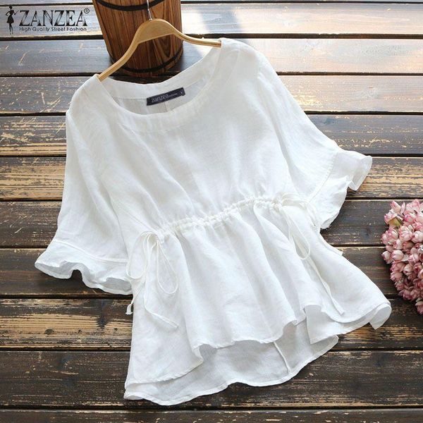 women's blouses & shirts zanzea women summer blouse casual short sleeve ruffles tunic vintage cotton blusas solid drawstring shirt loo, White
women's blouses & shirts zanzea women summer blouse casual short sleeve ruffles tunic vintage cotton blusas solid drawstring shirt loo, White