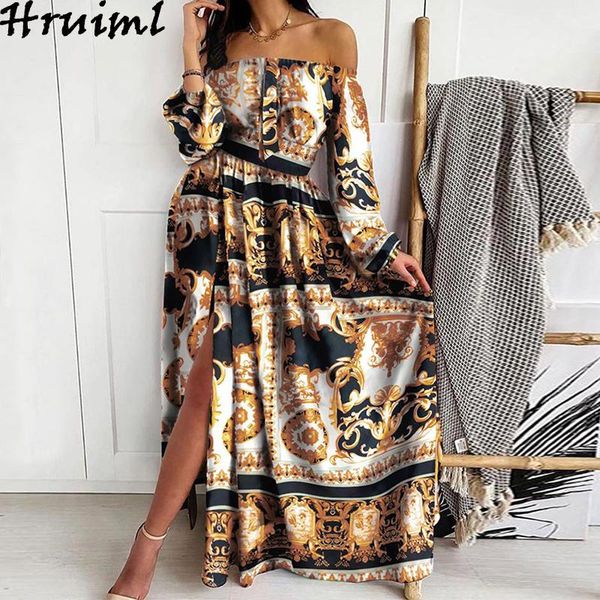 casual dresses fashion women dress autumn print long sleeve off shoulder high waist big swing split lady maxi evening party vestidos, Black;gray
casual dresses fashion women dress autumn print long sleeve off shoulder high waist big swing split lady maxi evening party vestidos, Black;gray