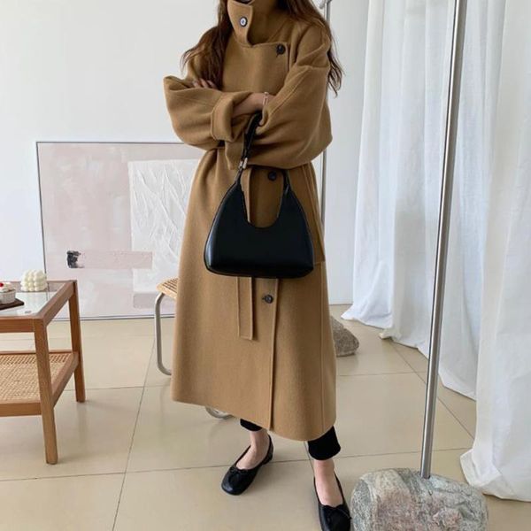 women's wool & blends long coat for women high-end autumn jacket arrival with belt double-sided cashmere winter woolen, Black
women's wool & blends long coat for women high-end autumn jacket arrival with belt double-sided cashmere winter woolen, Black