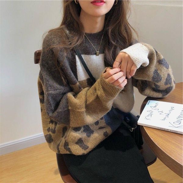 autumn and winter port flavor retro loose wear lazy style knitted pullover leopard sweater women women's sweaters, White;black
autumn and winter port flavor retro loose wear lazy style knitted pullover leopard sweater women women's sweaters, White;black
