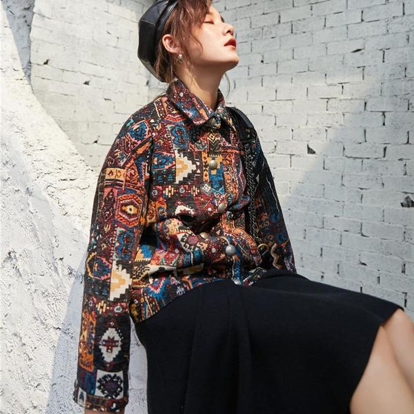 women's jackets retro short jacket spring autumn designer long sleeve printed ethnic loose lapel coat for women plus size chaqueta muje, Black;brown
women's jackets retro short jacket spring autumn designer long sleeve printed ethnic loose lapel coat for women plus size chaqueta muje, Black;brown