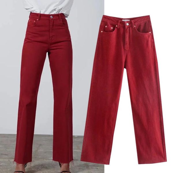 women's jeans maxbutti for women retro mom high waist england woman style fashion red color simple burrs straight wide leg, Blue
women's jeans maxbutti for women retro mom high waist england woman style fashion red color simple burrs straight wide leg, Blue