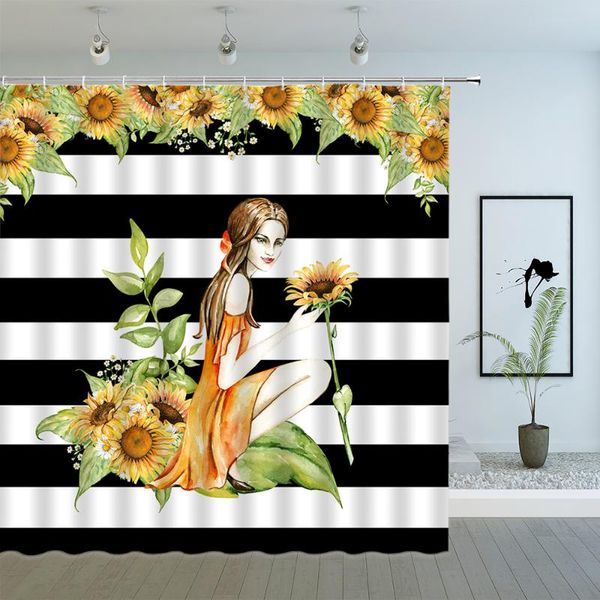 beautiful girl shower curtains sunflower floral plant black and white geometric stripes patter bathroom decor cloth curtain set
beautiful girl shower curtains sunflower floral plant black and white geometric stripes patter bathroom decor cloth curtain set