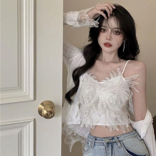 women's tanks & camis sling lace vest fairy 2021 summer style reduced age fringed feathers was thin wearing short super y2k women, White
women's tanks & camis sling lace vest fairy 2021 summer style reduced age fringed feathers was thin wearing short super y2k women, White