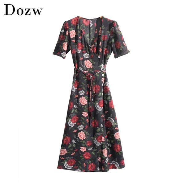 boho style floral print knee length dress v neck bandage elegant women short sleeve buttons summer sundresses ropa mujer 210515, Black;gray
boho style floral print knee length dress v neck bandage elegant women short sleeve buttons summer sundresses ropa mujer 210515, Black;gray