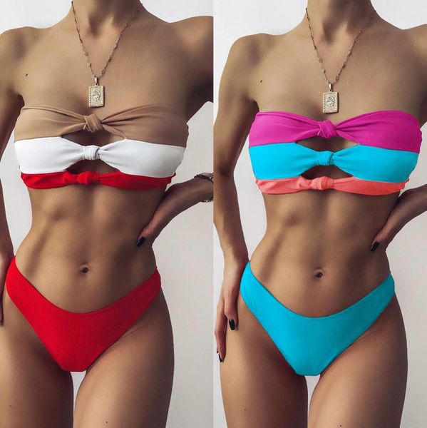 women's swimwear women swimsuit high waist bathing suit beach wear solid color stitching ring split bikini, White;black
women's swimwear women swimsuit high waist bathing suit beach wear solid color stitching ring split bikini, White;black