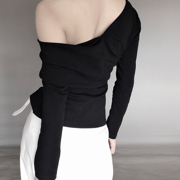 t shirt black slim shirt for women skew collar long sleeve casual solid t shirts female fashion clothing 2021 summer, White
t shirt black slim shirt for women skew collar long sleeve casual solid t shirts female fashion clothing 2021 summer, White