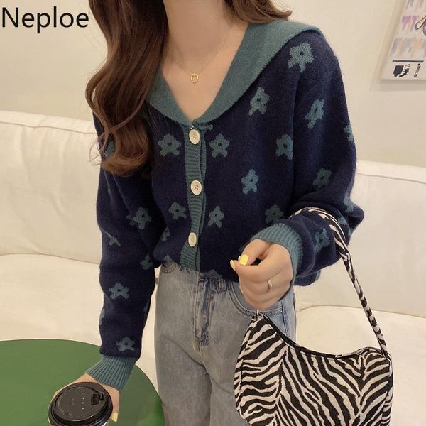women's knits & tees neploe sailor collar women cardigan 2021 autumn winter long sleeve flower contrast color knitted korean loose swe, White
women's knits & tees neploe sailor collar women cardigan 2021 autumn winter long sleeve flower contrast color knitted korean loose swe, White