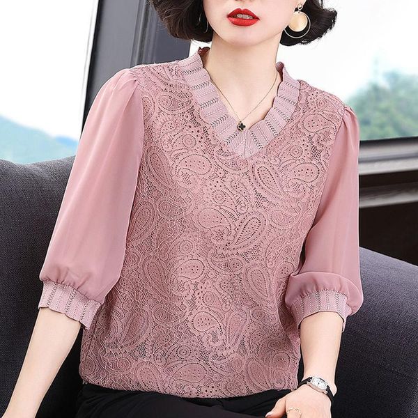 women's blouses & shirts lace chiffon shirt 2021 summer loose western style thin fashion age reduction temperament, White
women's blouses & shirts lace chiffon shirt 2021 summer loose western style thin fashion age reduction temperament, White