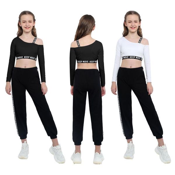4-16 kids girls sport suit asymmetric shoulder long sleeve letters printed sportswear midriff-baring tracksuit pants set running sets, Black;blue
4-16 kids girls sport suit asymmetric shoulder long sleeve letters printed sportswear midriff-baring tracksuit pants set running sets, Black;blue