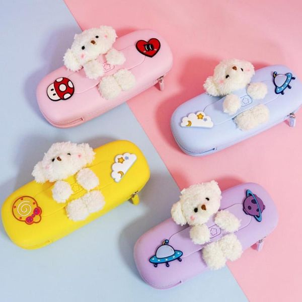 pencil cases large capacity pouch with plush bear silicone stationery kawaiis cute bag case school supplies
pencil cases large capacity pouch with plush bear silicone stationery kawaiis cute bag case school supplies