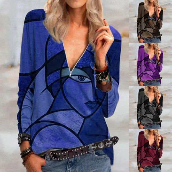 women's blouses & shirts blouse winter printed long sleeve zipper v-neck face t-shirt fashion early autumn roupas, White
women's blouses & shirts blouse winter printed long sleeve zipper v-neck face t-shirt fashion early autumn roupas, White