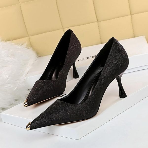 bigtree 2021 new spring fashion pu women's pumps thin heels pointed toe slingbacks metal decorat ladies shoes botines mujer, Black
bigtree 2021 new spring fashion pu women's pumps thin heels pointed toe slingbacks metal decorat ladies shoes botines mujer, Black