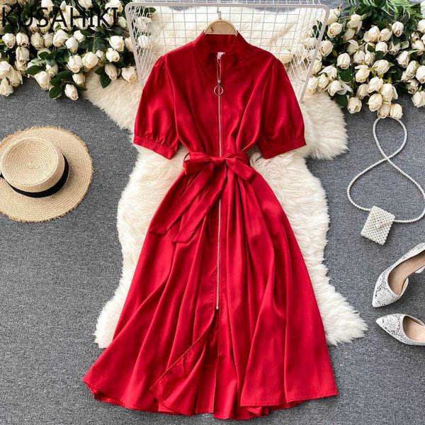 korean zipper stand neck elegant dresses sashes slim waist short sleeve woman dress sumemr vestidos mujer 6h400 210603, Black;gray
korean zipper stand neck elegant dresses sashes slim waist short sleeve woman dress sumemr vestidos mujer 6h400 210603, Black;gray