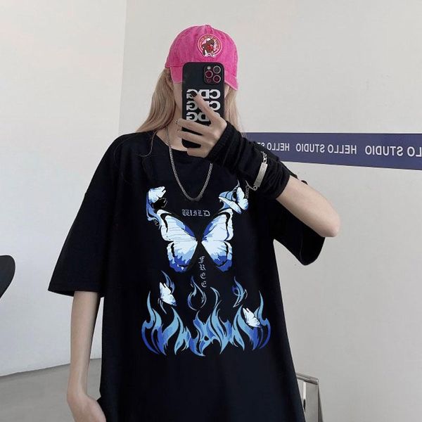 women's t-shirt blue butterfly women 2021 harajuku hip-hop short-sleeved casual streetwear oversized, White
women's t-shirt blue butterfly women 2021 harajuku hip-hop short-sleeved casual streetwear oversized, White