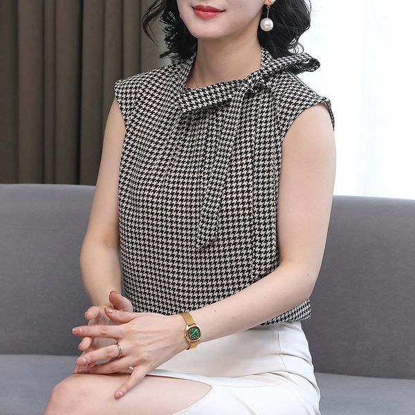women's blouses & shirts s-2xl korean bowknot chiffon vest sleeveless 2021 fashion houndstooth temperament check blouse femme big sale, White
women's blouses & shirts s-2xl korean bowknot chiffon vest sleeveless 2021 fashion houndstooth temperament check blouse femme big sale, White