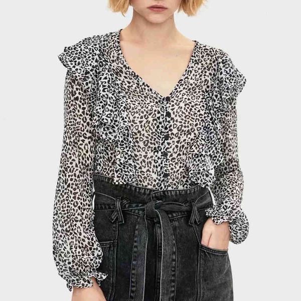 za summer women ruffles blouse office lady leopard fashion shirt long sleeve v-neck female loose single breasted thin 210422, White
za summer women ruffles blouse office lady leopard fashion shirt long sleeve v-neck female loose single breasted thin 210422, White
