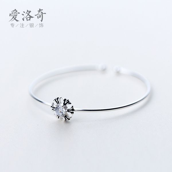 women's s925 silver korean bracelet version small fresh inlaid diamond flower open bracelet temperament snowflake hand jewelry women�, Black
women's s925 silver korean bracelet version small fresh inlaid diamond flower open bracelet temperament snowflake hand jewelry women�, Black