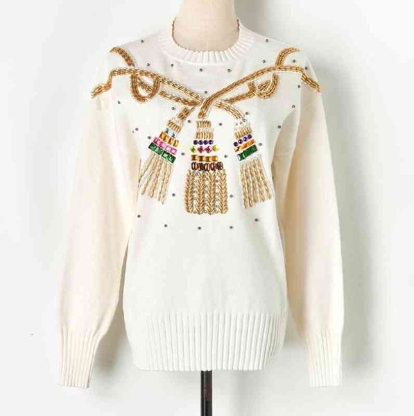 women autumn winter sweater europe style heavy work beading rope knot fashion o collar long sleeve pullover woman w180, White;black
women autumn winter sweater europe style heavy work beading rope knot fashion o collar long sleeve pullover woman w180, White;black