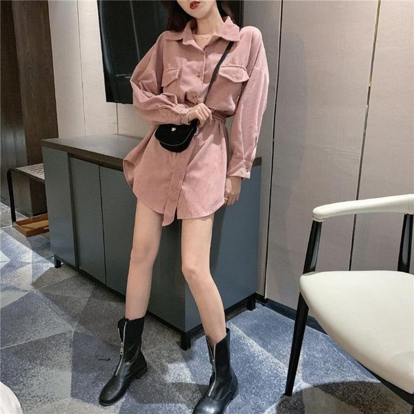 women velvet ivory pink solid turn down collar long sleeve full shirt sash corduroy high street women's blouses & shirts, White
women velvet ivory pink solid turn down collar long sleeve full shirt sash corduroy high street women's blouses & shirts, White