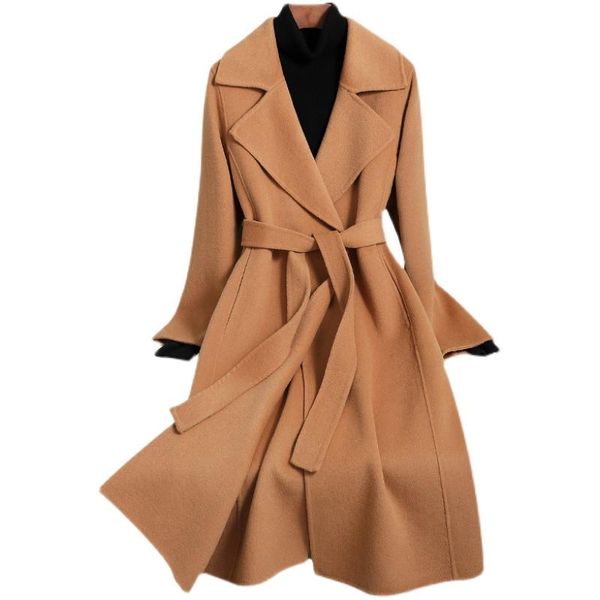 women's wool & blends fashion high-end cashmere coat women clothing 2021 autumn winter long double sided jacket with belt overcoat fema, Black
women's wool & blends fashion high-end cashmere coat women clothing 2021 autumn winter long double sided jacket with belt overcoat fema, Black