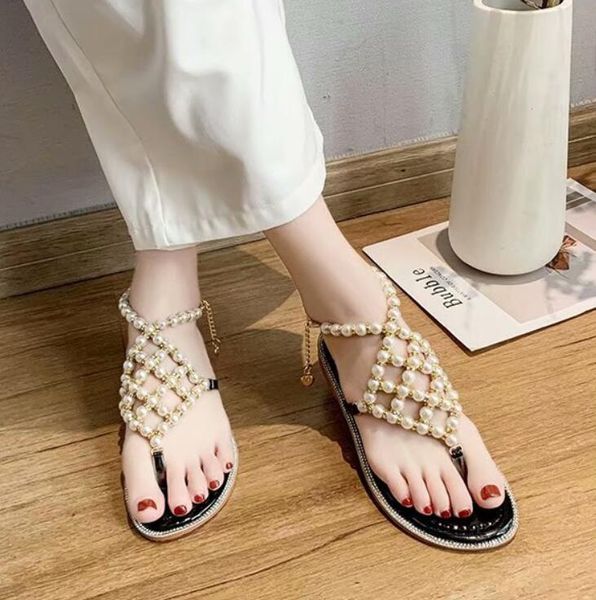 net red sandals female fairy style summer 2021 fashion all-match pearl rhinestone flat-bottomed roman shoes, Black
net red sandals female fairy style summer 2021 fashion all-match pearl rhinestone flat-bottomed roman shoes, Black