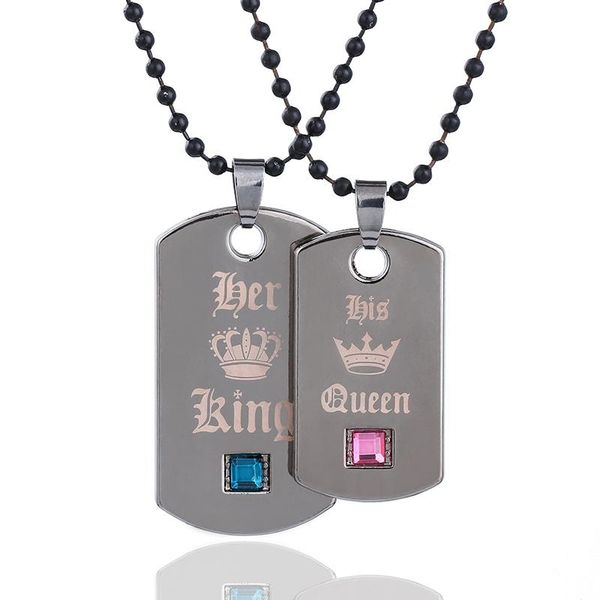 couple her king & his queen black dog tags pendant bead chain necklaces with pink blue crystal crown lover gift, Silver
couple her king & his queen black dog tags pendant bead chain necklaces with pink blue crystal crown lover gift, Silver