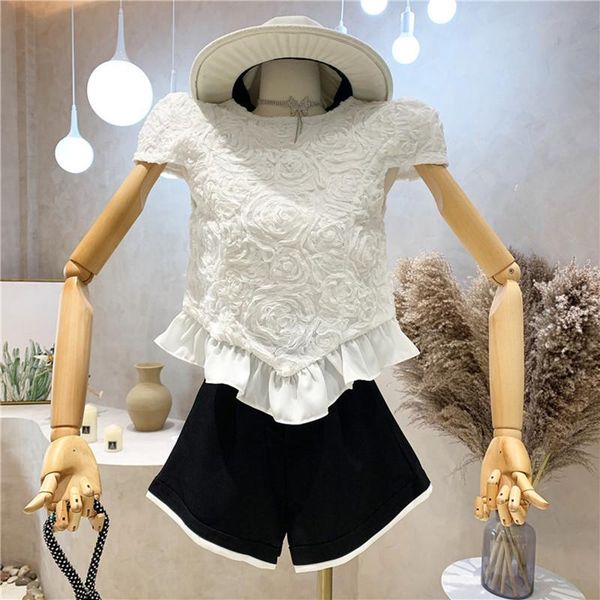 women's blouses & shirts clothing summer 2021 fashion design sense three dimensional flower irregular short sleeve shirt versatile top, White
women's blouses & shirts clothing summer 2021 fashion design sense three dimensional flower irregular short sleeve shirt versatile top, White