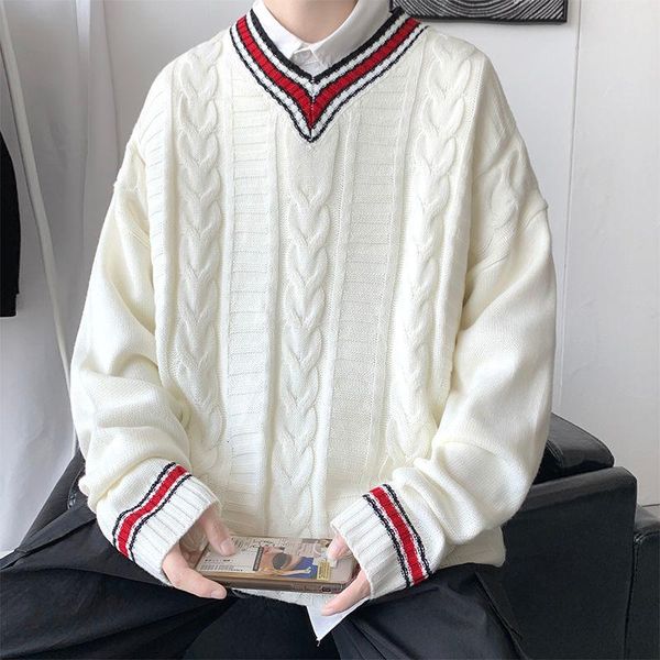 men's sweaters v-neck sweater mens long sleeve trend loose pullover oversize jacquard retro college knitted male clothes autumn winter, White;black
men's sweaters v-neck sweater mens long sleeve trend loose pullover oversize jacquard retro college knitted male clothes autumn winter, White;black