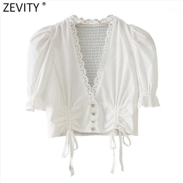 women's blouses & shirts zevity women sweet lace crochet pathcwork breasted short shirt female puff sleeve drawstring slim blouse chic, White
women's blouses & shirts zevity women sweet lace crochet pathcwork breasted short shirt female puff sleeve drawstring slim blouse chic, White