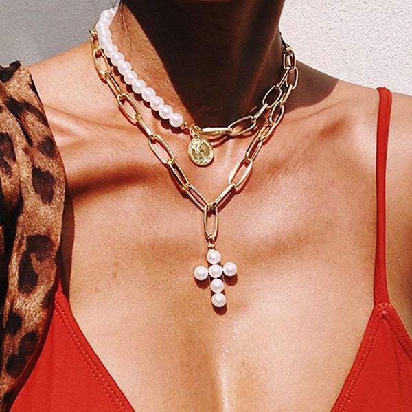 pendant necklaces trendy vintage multilayer coin pearl cross for women portrait thick clavicle chain necklace fashion jewelry gifts, Silver
pendant necklaces trendy vintage multilayer coin pearl cross for women portrait thick clavicle chain necklace fashion jewelry gifts, Silver