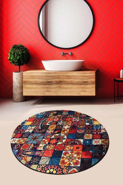 digital diameter 100 cm bath mat with patchwork pattern sdgasdgsadd mats