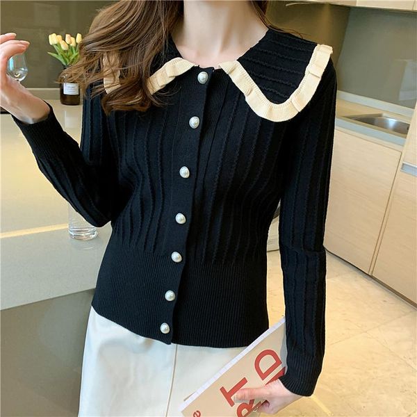 women's sweaters 2021 autumn/winter thickened foreign sweet doll collar fashion college style sweater cardigan women., White;black
women's sweaters 2021 autumn/winter thickened foreign sweet doll collar fashion college style sweater cardigan women., White;black