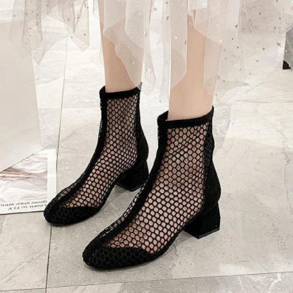 mesh short boots women's spring and summer breathable thin section hollow thick heel cool dress shoes, Black
mesh short boots women's spring and summer breathable thin section hollow thick heel cool dress shoes, Black