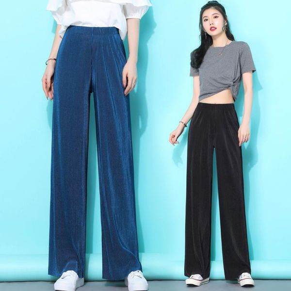 women high waist pants summer ice silk straight trousers 2021 loose casual long wide leg soild color femme ns4560 women's & capris, Black;white
women high waist pants summer ice silk straight trousers 2021 loose casual long wide leg soild color femme ns4560 women's & capris, Black;white