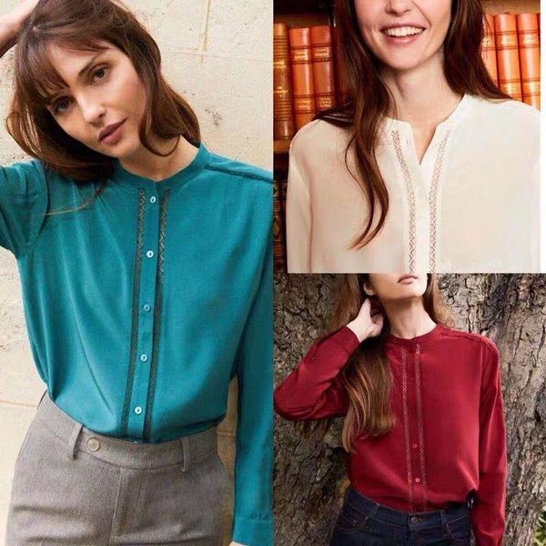 lace patch 100% silk long sleeve pure colours women blouses shirt women's & shirts, White
lace patch 100% silk long sleeve pure colours women blouses shirt women's & shirts, White