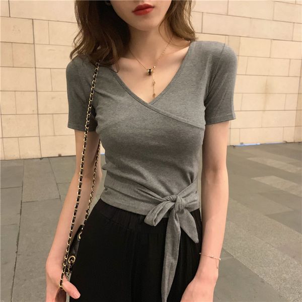 t shirt women grey tshirt summer sleeve t-shirt fashion v neck lace up hem shirt ladies all-match short tee hight waist t, White
t shirt women grey tshirt summer sleeve t-shirt fashion v neck lace up hem shirt ladies all-match short tee hight waist t, White