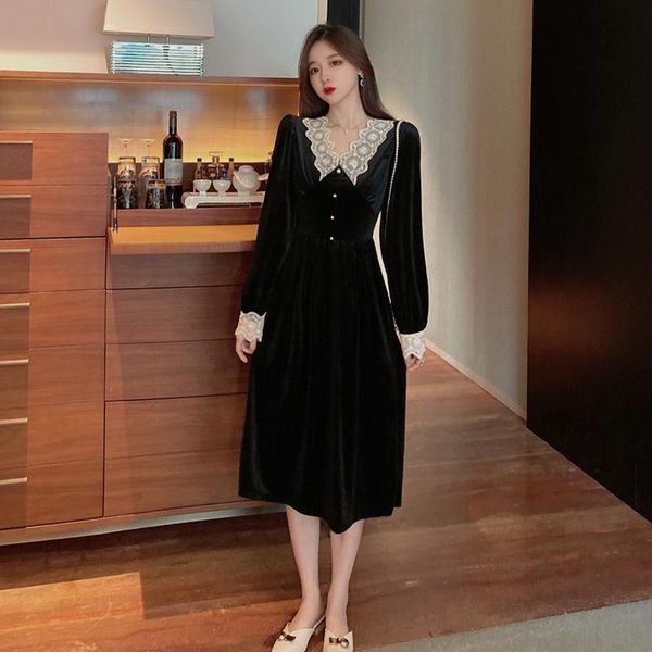 casual dresses nus area b ~ winter show thin waist receive long velvet dress lace stitching french style restoring ancient ways, Black;gray
casual dresses nus area b ~ winter show thin waist receive long velvet dress lace stitching french style restoring ancient ways, Black;gray